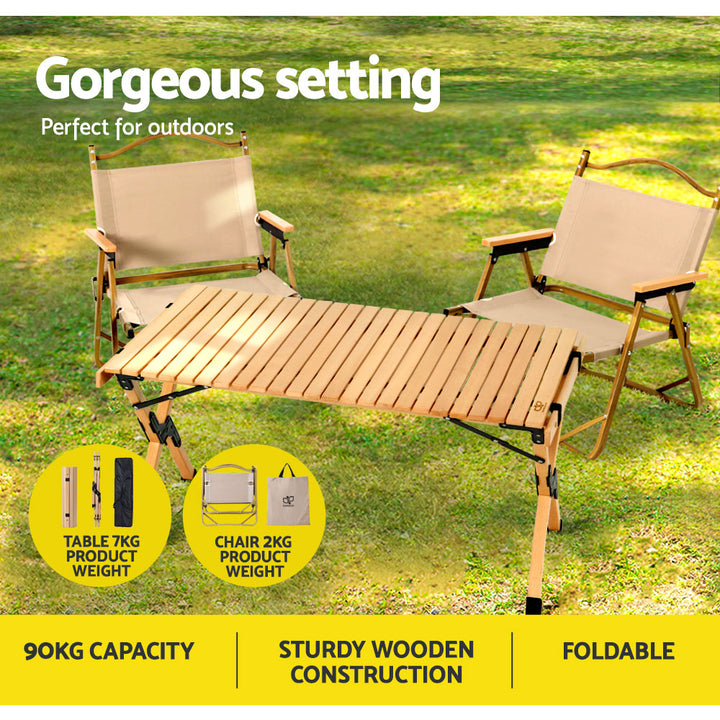 Gardeon Outdoor Furniture Picnic Table and Chairs Camping Wooden Egg Roll Portable Desk