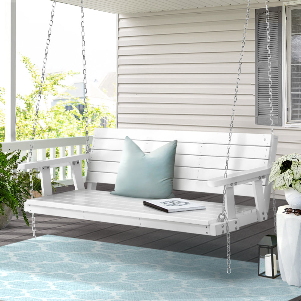 Porch Swing Chair Outdoor Furniture 3 Seater Bench Wooden White