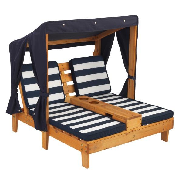 Kids Double Sun Lounge with Cup Holders - Honey & Navy - The  Best Backyard