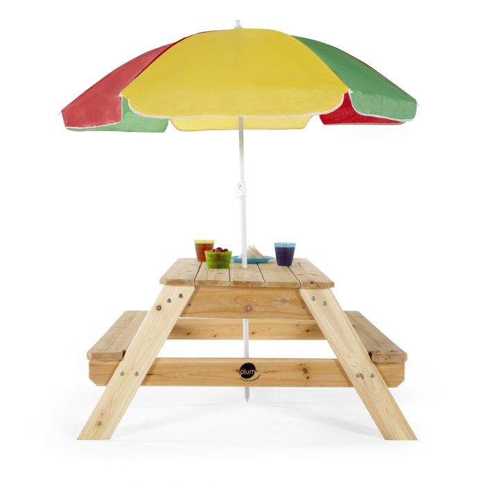 Plum Picnic Table with Coloured Umbrella