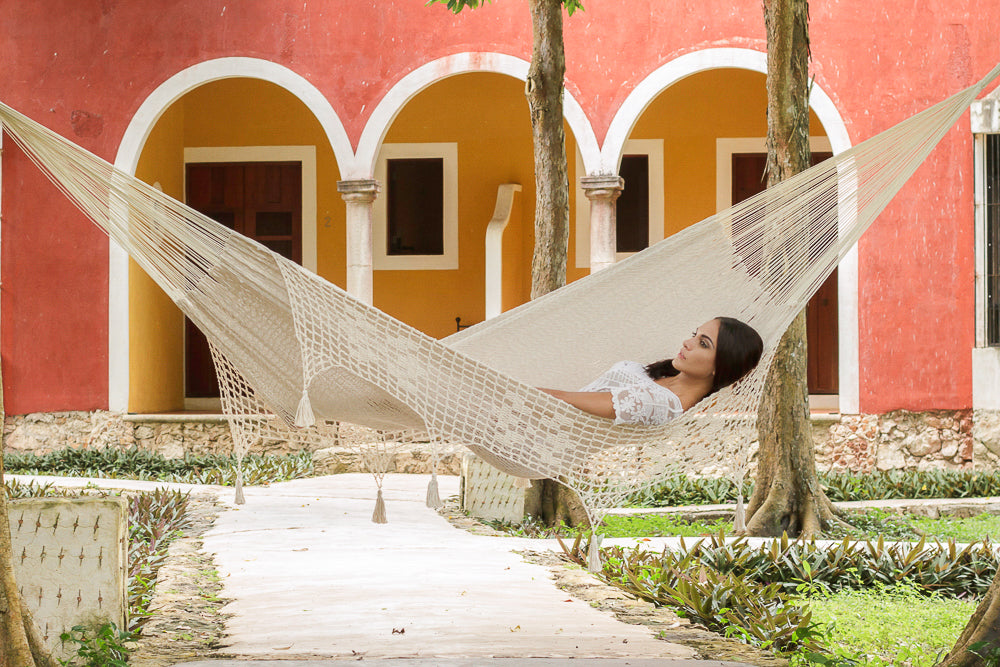 Deluxe Mexican King Sized Cotton Hammock  in Cream