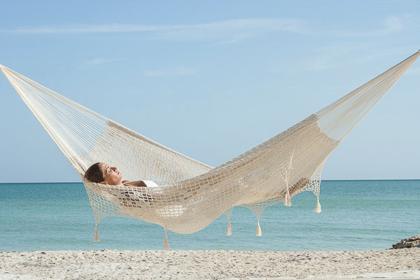 Deluxe Mexican King Sized Cotton Hammock in Cream