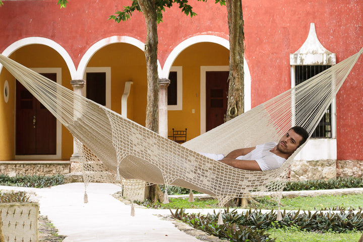 Deluxe Mexican King Sized Cotton Hammock in Cream