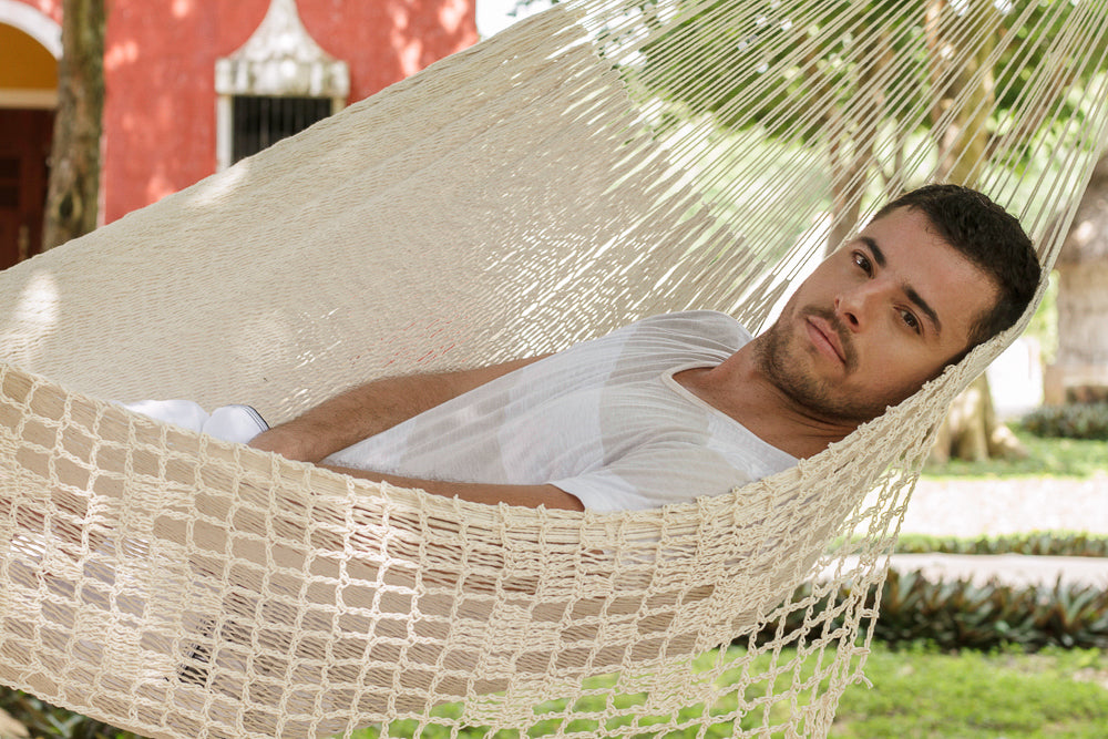 Deluxe Mexican King Sized Cotton Hammock in Cream