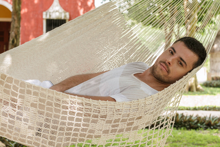 Deluxe Mexican King Sized Cotton Hammock in Cream