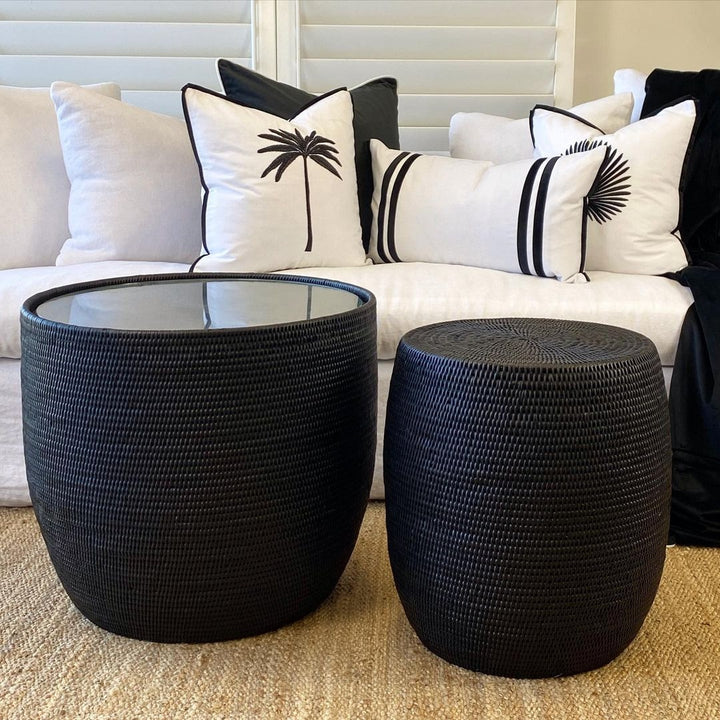 Caribbean - Black Rattan Side Table with Glass Top - The  Best Backyard