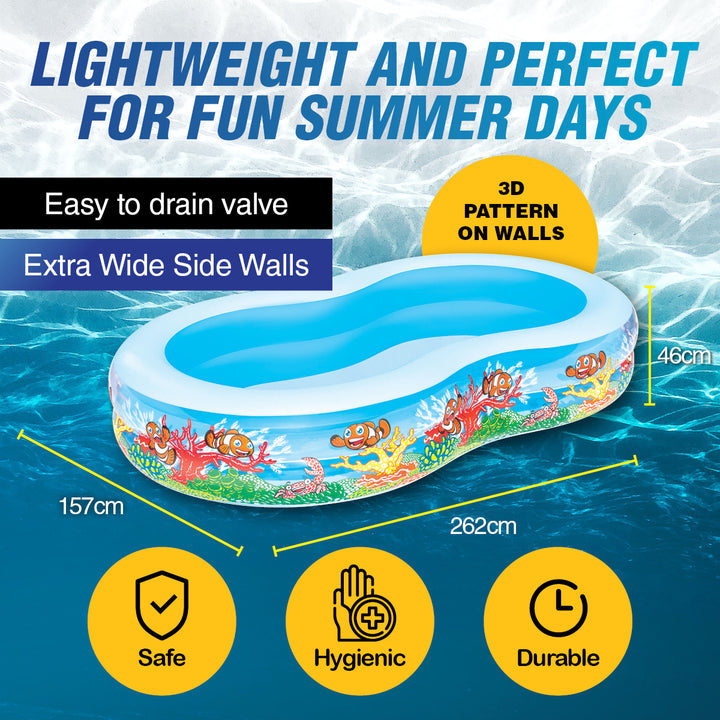 Bestway Swimming Pool Above Ground Inflatable Family Fun 262cm x 157cm x 46cm